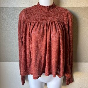 Anthropologie Deletta Women’s Petite XXSP Amana Lace Top Smocked Terra Cotta